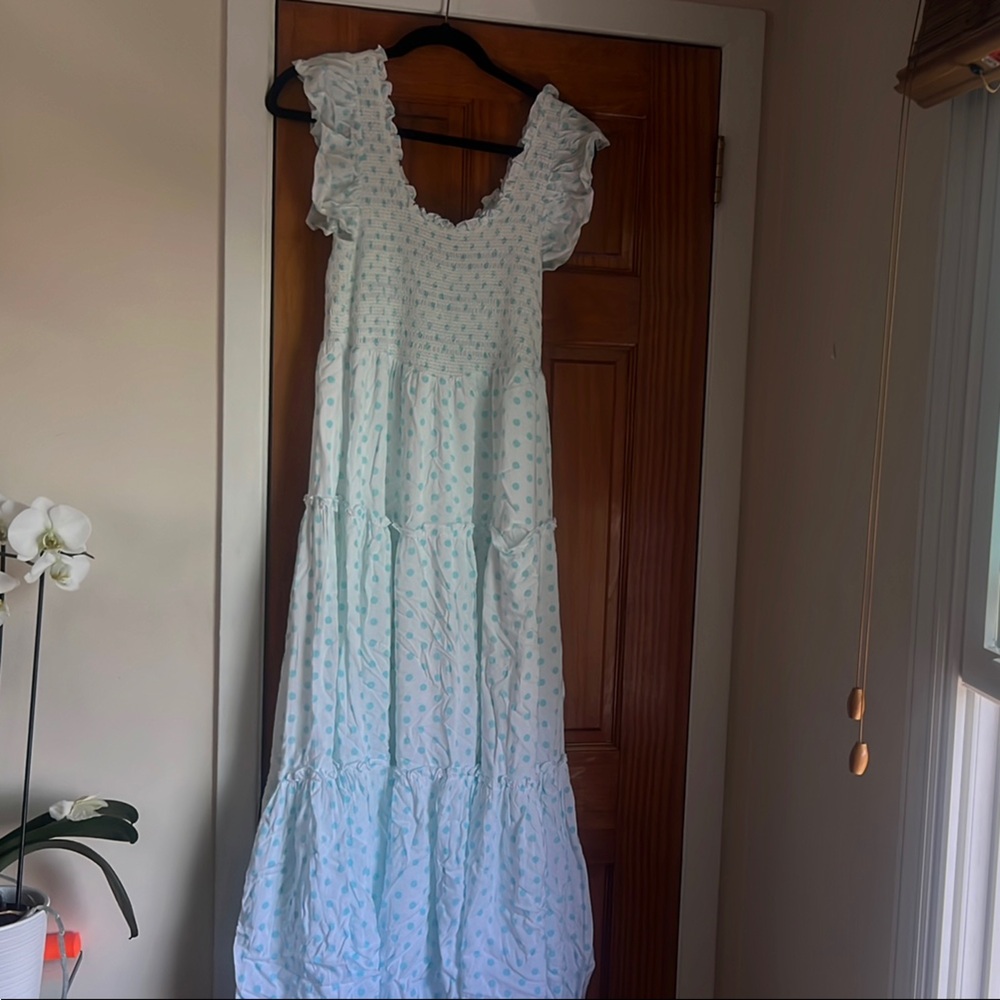 White and Blue Ruffled Tiered Sundress